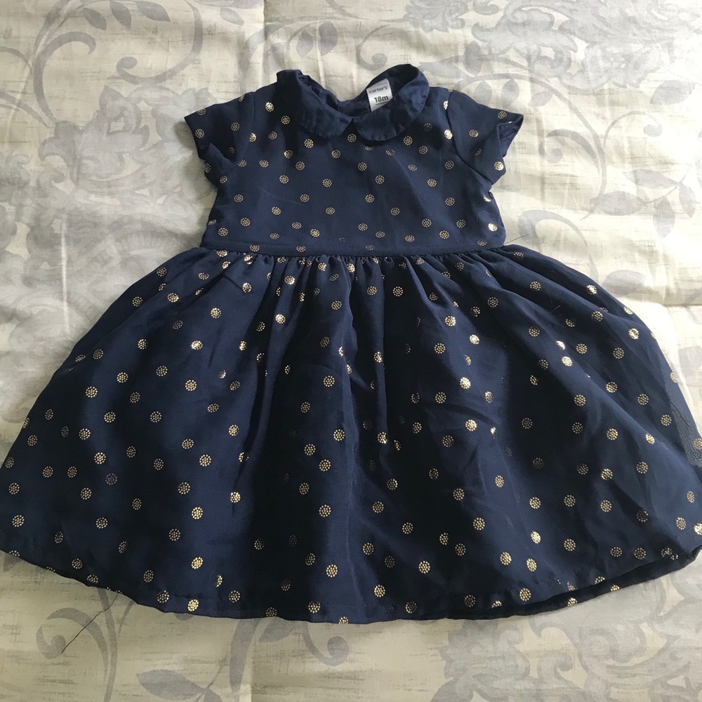 Carter’s Navy w/Gold Polka Dot Dress Size 18 mos